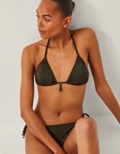 Mia Glitter Triangle Bikini Top, Black (BLACK), large