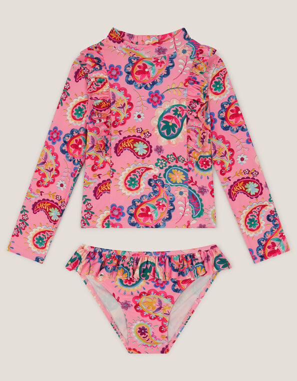 Paisley Print UPF50+ Long Sleeve Swim Set, Pink (PINK), large