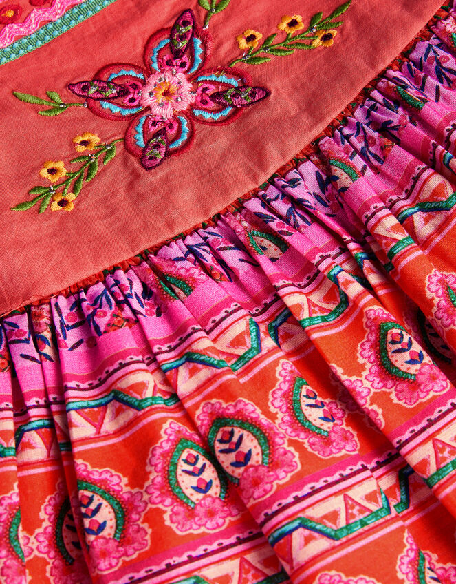 Baby Embroidered Floral Print Dress, Orange (ORANGE), large