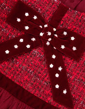 Baby Tweed Bow Disco Dress, Red (RED), large