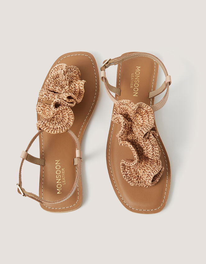 Rosa Raffia Leather Sandals, Natural (NATURAL), large