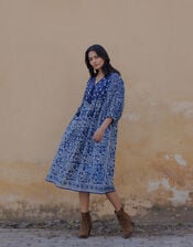 Dilli Grey Paisley Midi Dress, Blue (INDIGO), large