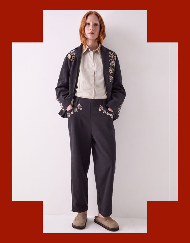 East Esme Embroidered Trousers, Grey (CHARCOAL), large