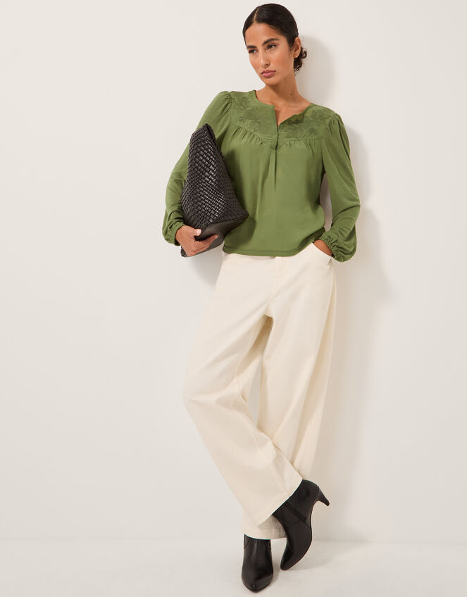 Fila Floral Embroidered Blouse, Green (GREEN), large