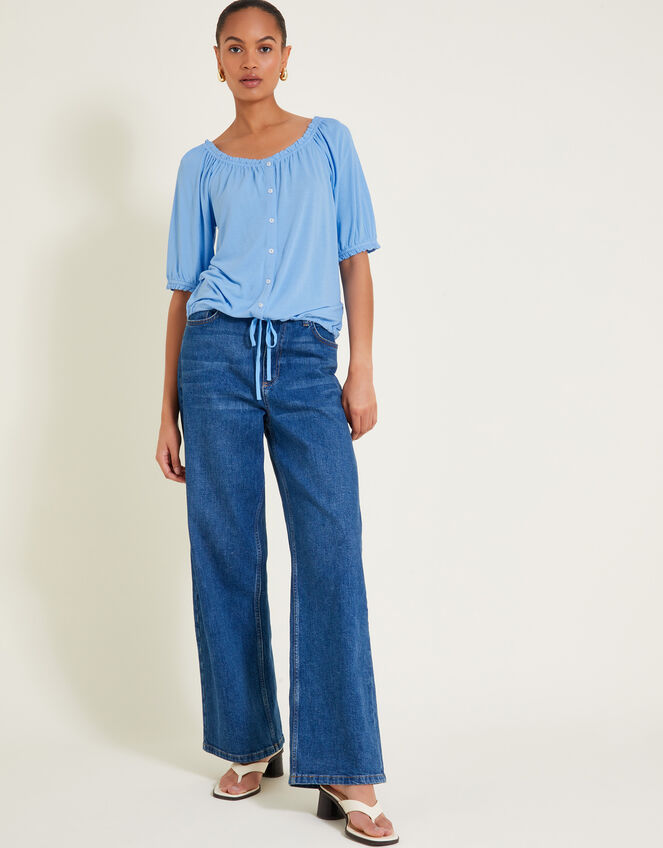 Bora Button Jersey Top, Blue (BLUE), large