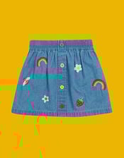 Frugi Charley Embroidered Denim Skirt , Blue (BLUE), large