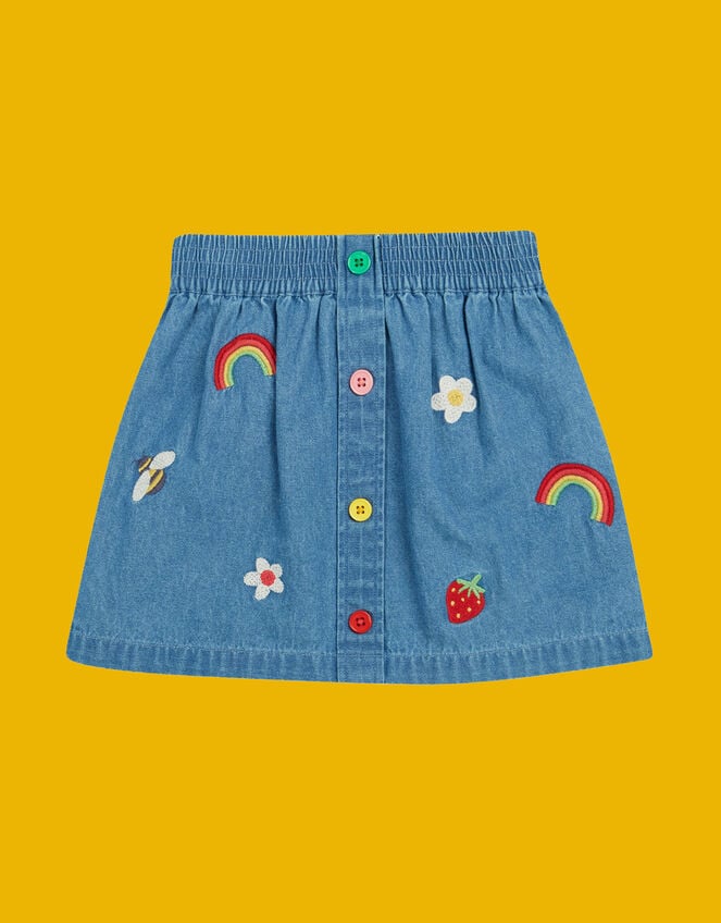 Frugi Charley Embroidered Denim Skirt , Blue (BLUE), large