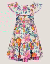 Milena Floral Print Bardot Dress, Ivory (IVORY), large