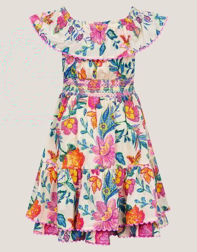 Milena Floral Print Bardot Dress, Ivory (IVORY), large