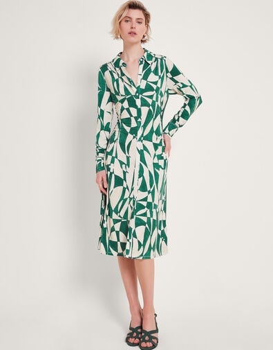 Print Shirt Dress, Green (GREEN), large