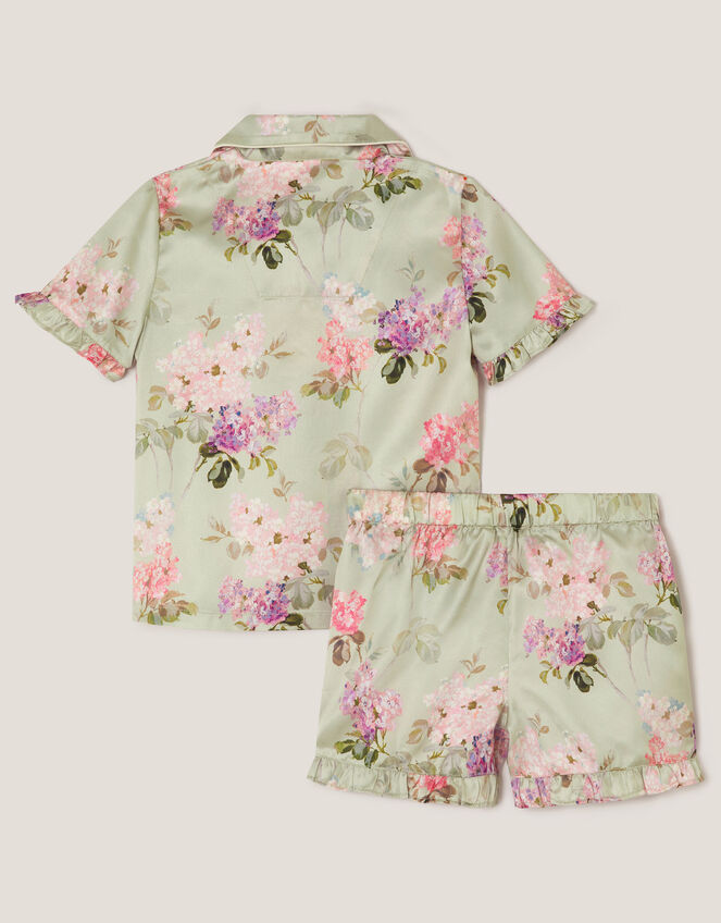 Floral Satin Short Pyjama Set, Green (GREEN), large