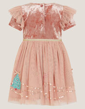 Baby Christmas Scene Tulle Disco Dress, Pink (PINK), large