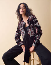 Clemence Rosalie Cropped Sequin Velvet Jacket, Black (BLACK), large