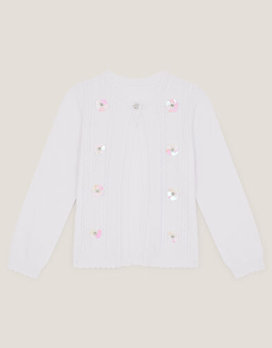 Sparkle Cable Knit Cardigan, Ivory (IVORY), large