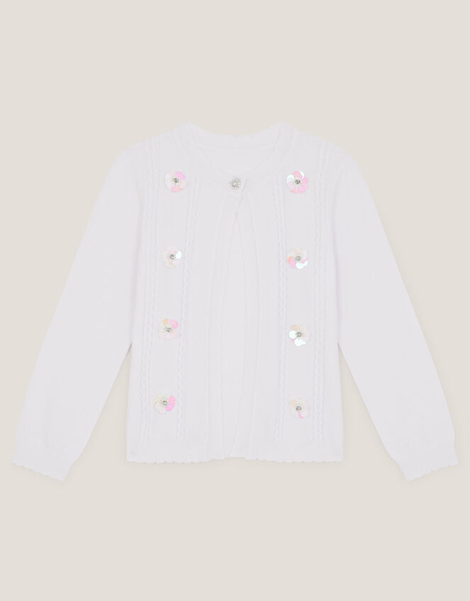 Sparkle Cable Knit Cardigan, Ivory (IVORY), large