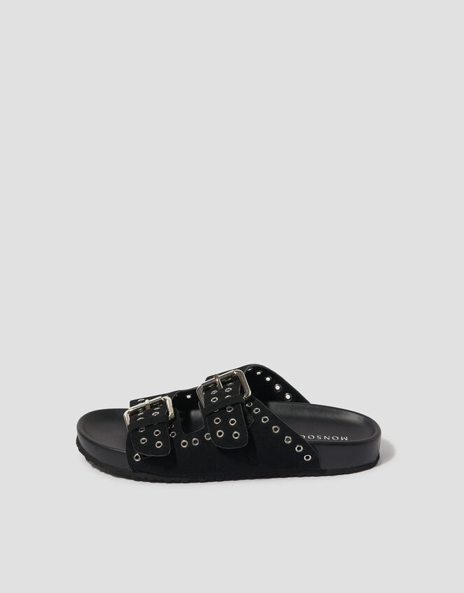 Elena Stud Buckle Sandals, Black (BLACK), large