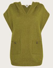 Sleeveless Knitted Hoodie, Green (OLIVE), large