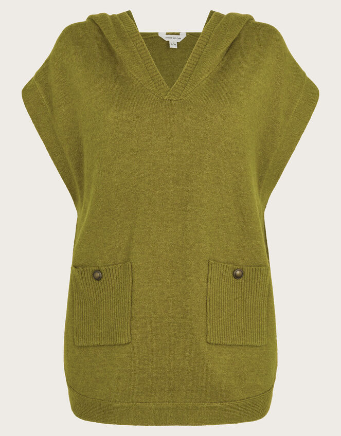 Sleeveless Knitted Hoodie, Green (OLIVE), large
