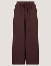 Maisie Linen Blend Crop Wide Leg Trousers, Brown (CHOCOLATE), large