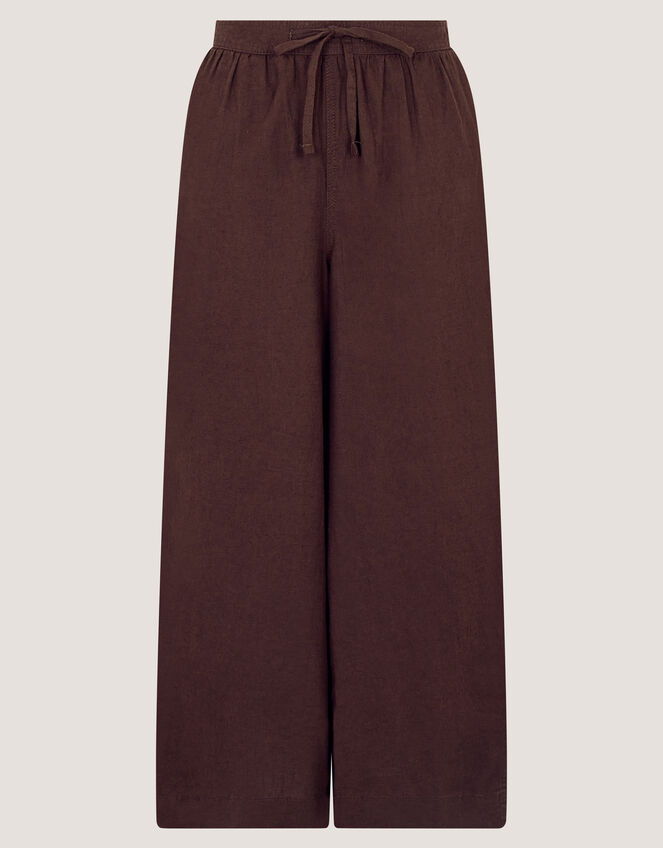 Maisie Linen Blend Crop Wide Leg Trousers, Brown (CHOCOLATE), large