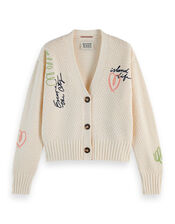 Scotch & Soda Embroidered V-Neck Cardigan, Ivory (IVORY), large