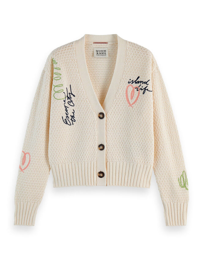 Scotch & Soda Embroidered V-Neck Cardigan, Ivory (IVORY), large