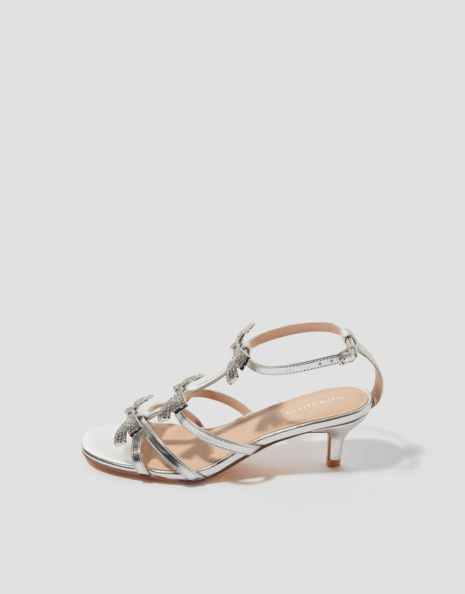 Blaire Bow Strappy Heeled Sandals, Silver (SILVER), large