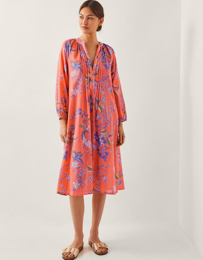 Kaia Floral Tunic Midi Dress, Orange (ORANGE), large