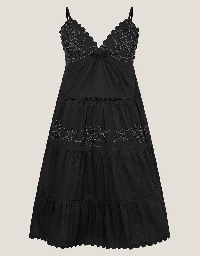 Floral Embroidered Tier Dress, Black (BLACK), large