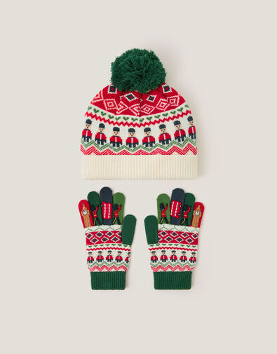 London Novelty Bobble Hat & Gloves Set, Multi (MULTI), large