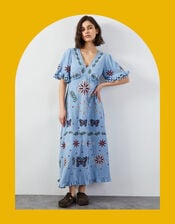 East Mererid Embroidered Midi Dress, Blue (BLUE), large