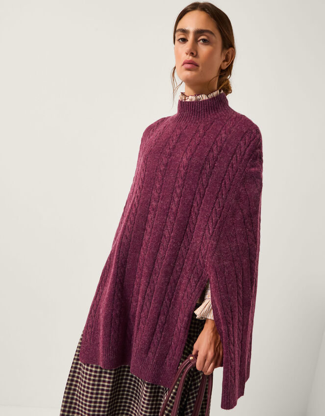 Carrie Cable Knit Poncho, , large