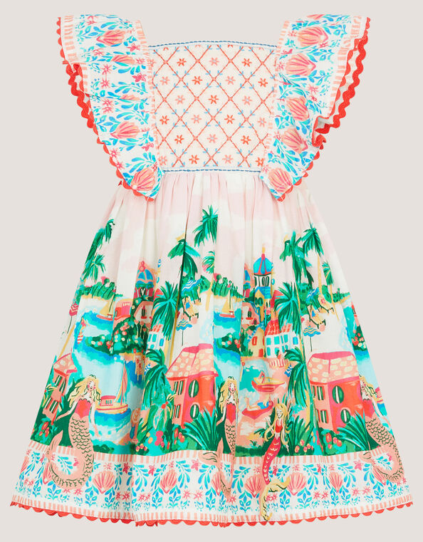 Baby Resort Scene Smock Dress, Ivory (IVORY), large