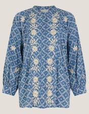 Deniz Print Embroidered Shirt, Blue (BLUE), large