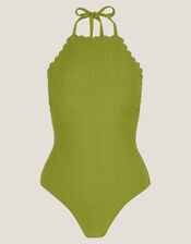 Alina Scallop Halter Swimsuit, Green (GREEN), large