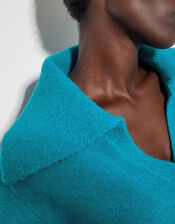 Clover V-Neck Collar Jumper, Blue (TURQUOISE), large