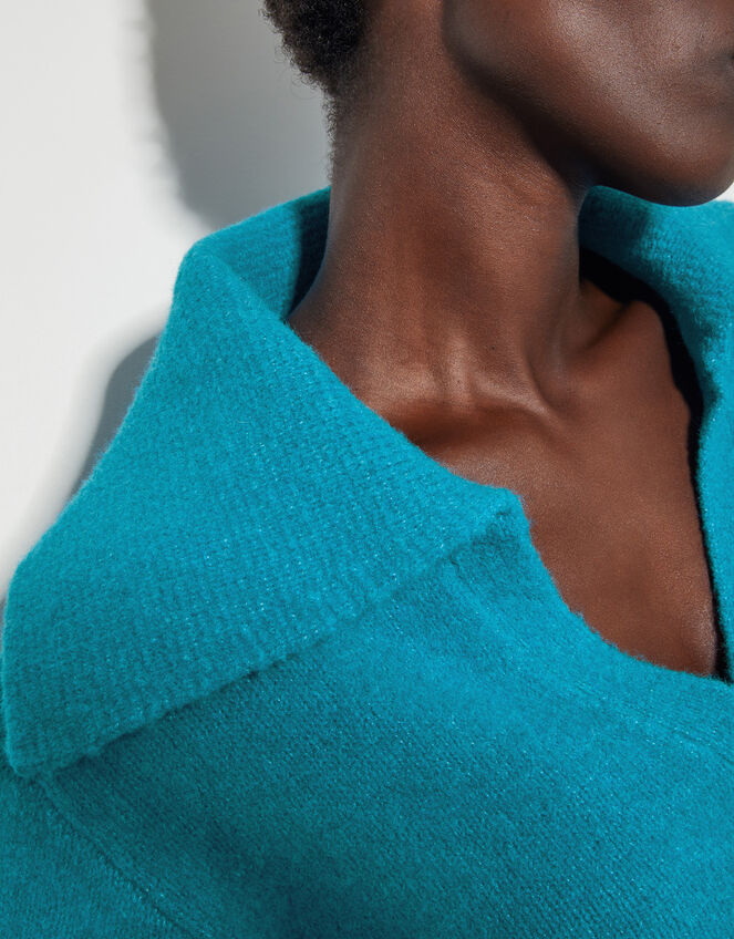 Clover V-Neck Collar Jumper, Blue (TURQUOISE), large