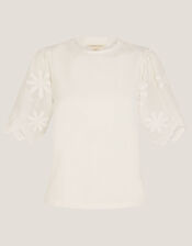 Mel Appliqu&eacute; Sleeve Jersey T-Shirt, Ivory (IVORY), large