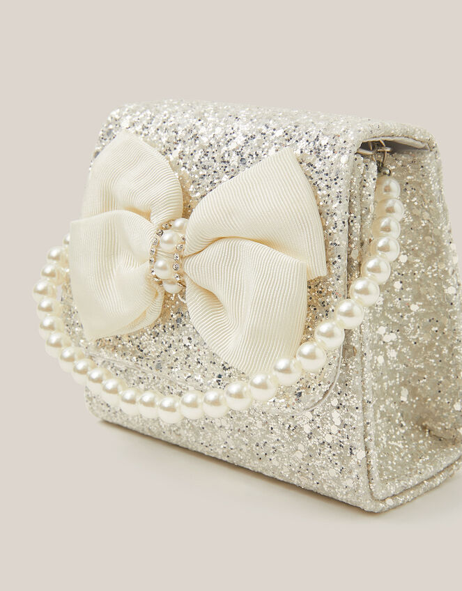 Glitter Pearl Bow Handbag, , large