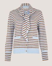 Stripe Cardigan & Triangle Scarf , Blue (BLUE), large