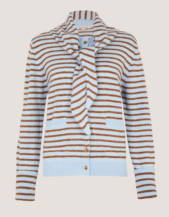 Stripe Cardigan & Triangle Scarf , Blue (BLUE), large