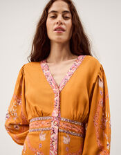 Samara Floral Print Midi Dress, Yellow (OCHRE), large