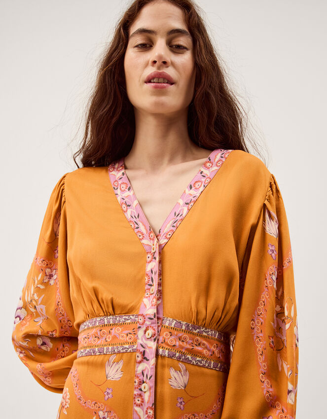 Samara Floral Print Midi Dress, Yellow (OCHRE), large