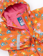 Frugi Floral Puddle Buster Raincoat, Orange (ORANGE), large