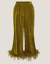 Olivia Feather Cuff Velvet Trousers, Green (OLIVE), large