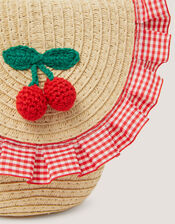 Crochet Cherry Straw Hat & Bag Set, Natural (NATURAL), large