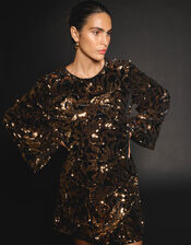 Anna Flute Sleeve Sequin Velvet Mini Dress, Black (BLACK), large