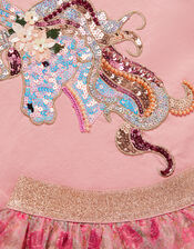 Sequin Unicorn Top & Floral Mesh Skirt Set, Pink (MAGENTA), large
