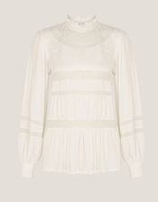 Lila Embroidered Lace Panel Blouse, Ivory (IVORY), large