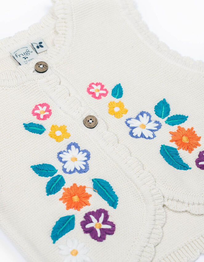 Frugi Connie Floral Embroidered Knit Waistcoat, Multi (MULTI), large